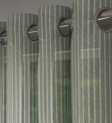 Buy Grey Polyester Solid Ft Sheer Eyelet Door Curtain Set Of By