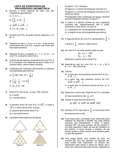 Atividade De Progressão Geométrica - Lista de Exercícios de Progressão Geométrica