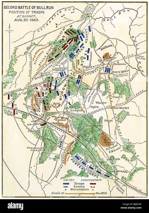 Bull Run battlefield map showing troop positions on August 29, 1862 ...