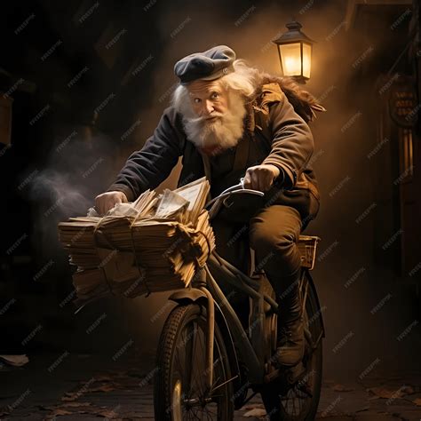 premium photo vintage paper boy delivering newspapers  bicycle