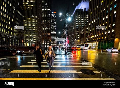 New York City Sidewalk At Night