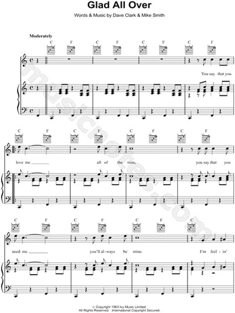 The Dave Clark Five Glad All Over Sheet Music In C Major