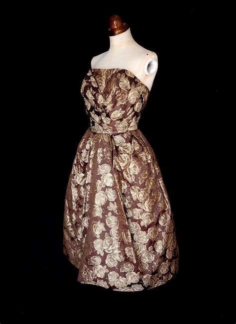 Vintage 1950s Bronze Gold Brocade Cocktail Dress Alexandraking