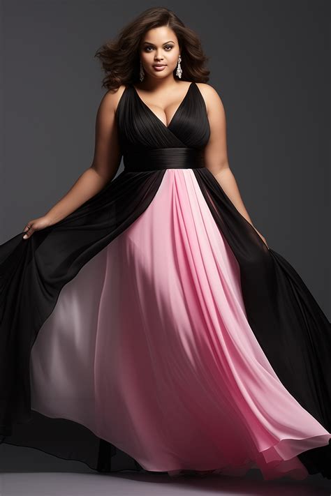 Xpluswear Design Plus Size Formal Black Colorblock Contrast Chiffon