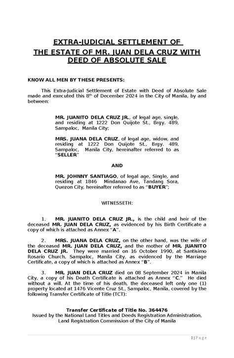 Extra Judicial Settlement Of Estate With Waiver Of Rights And Deed Of