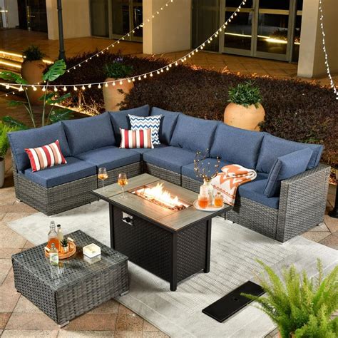 Weaxty W Daffodil A Gray 8 Piece Wicker Patio Rectangular Fire Pit