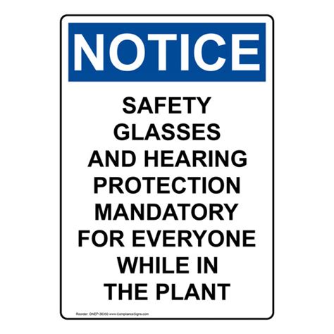 Vertical Safety Glasses And Hearing Protection Sign Osha Notice