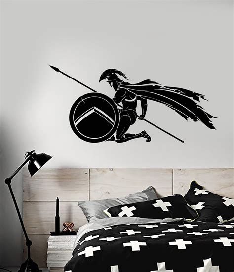 Vinyl Wall Decal Spartan Greek Warrior With Shield Helmet Stickers