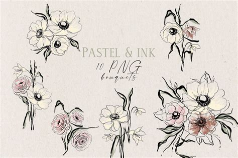 Pastel And Ink Bouquets Graphic By Vasmila Design Creative Fabrica