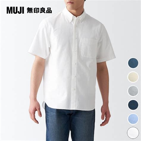 Muji 無印良品 六色可選男有機棉水洗牛津布扣領短袖襯衫 Pchome 24h購物