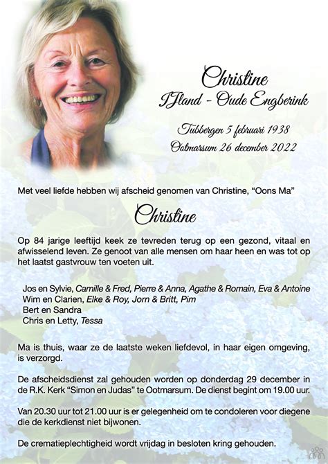 Christine Ijland Oude Engberink Overlijdensbericht En