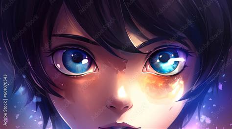 Anime boy with beautiful eyes. Generative AI. Stock Illustration | Adobe Stock