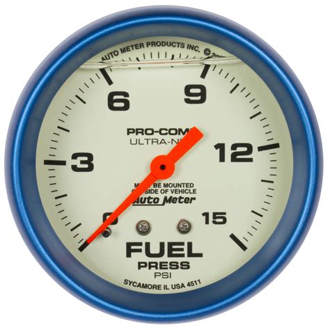 AUTOMETER Fuel Pressure Gauge 2 5 8 15PSI Liquid Filled Mech Glow