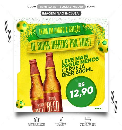 Promoção de Cerveja Brahma da Copa do Mundo Social Media PSD Editável