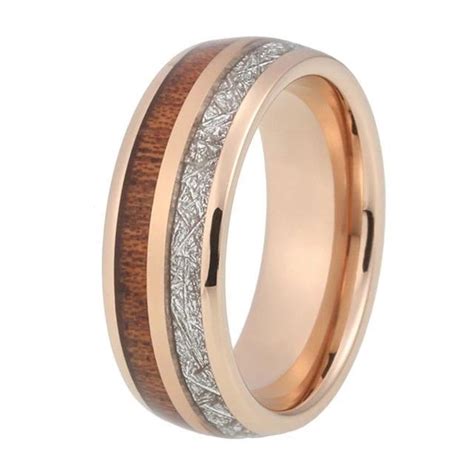 8mm Tungsten with Wood and Meteorite Inlay Wedding Band - Innovato Design