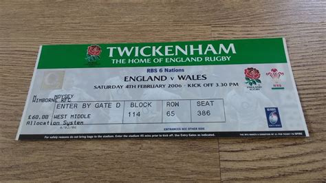 England v Wales 2006 Rugby Ticket - Rugbyreplay