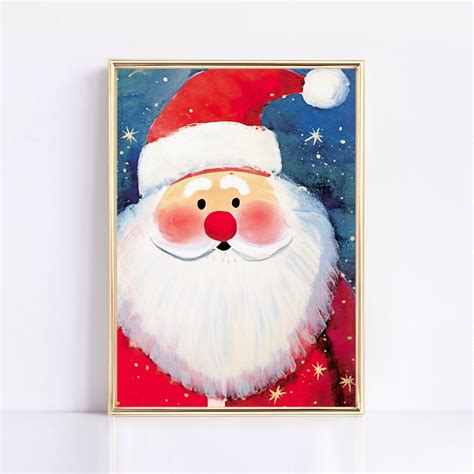 Santa Claus Christmas Watercolor Print Xmas Printable Home Decor Wall