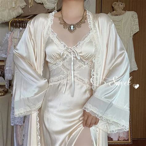 Sweet Nightgown Women Satin Lovely Sleepwear French Nightgown Retro