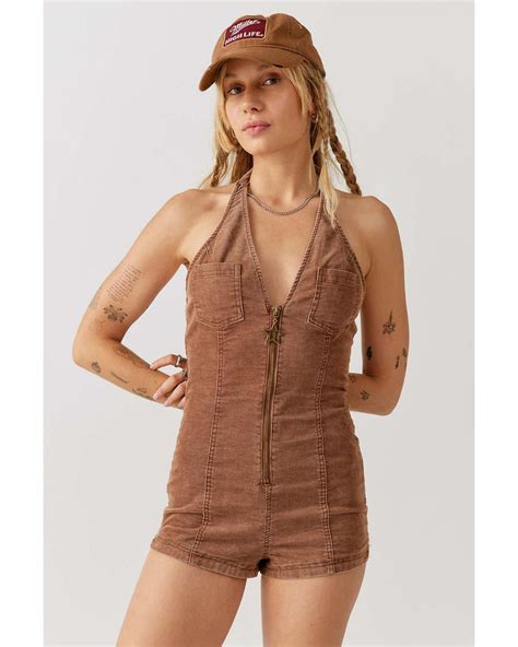 Urban Outfitters Uo Cory Corduroy Zip Front Romper Lyst