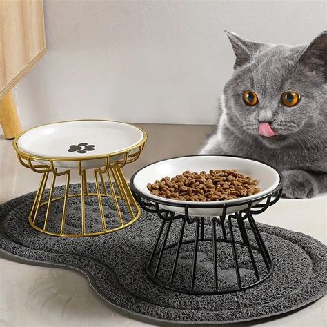 Cuenco Elevador Para Gatos Con Soporte De Metal Plato De Cer Mica Para