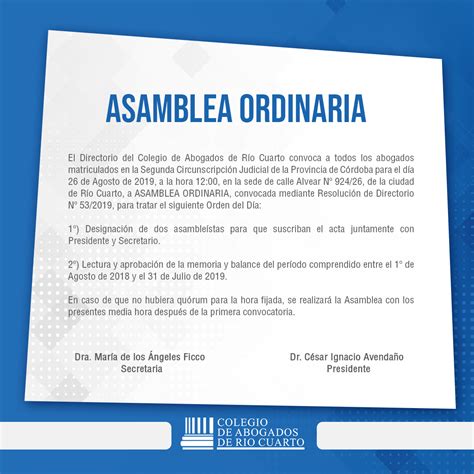 Asamblea Ordinaria Colegio De Abogados De R O Cuarto