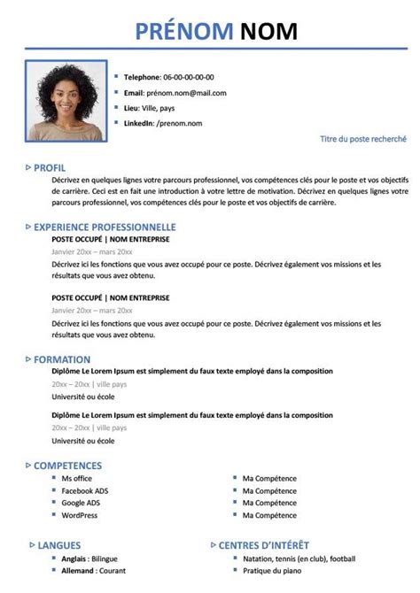 Mod Les De Cv Classiques Sans Inscription Cv Word Cv English