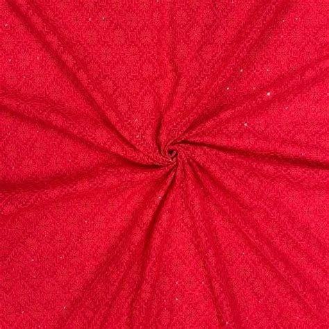 Red Embroidery Sequence Georgette Fabric Georgette Embroidery Fabric