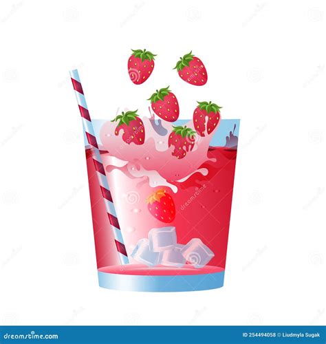 Strawberry Cocktail Drink With Fresh Berries Illustration Stock Vector Illustration Of