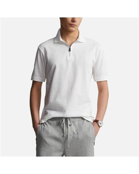 Polo Ralph Lauren Custom Slim Fit Stretch Mesh Zip Polo Shirt In White