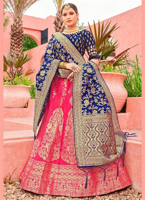 Nevy Blue Semi Stitched Lehenga Choli Banarasi Silk Semi Stitched Ceremonial Ethnic Lehengas