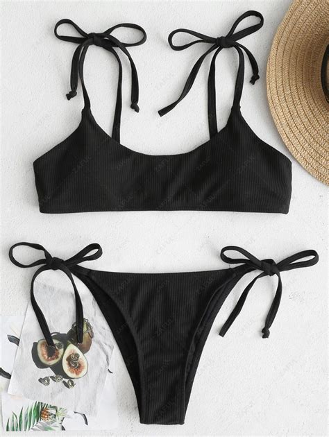 ZAFUL Tie Ribbed Bikini In BLACK ZAFUL 2023