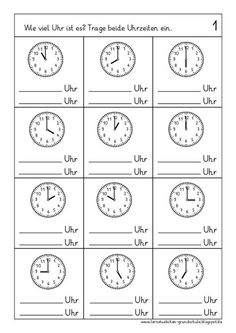 Lernstübchen Uhrzeiten ablesen volle Stunden 1 Mathematik