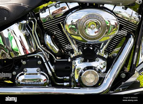 Harley Davidson Motorcycle V Twin Engine With Chrome Work Stock Photo