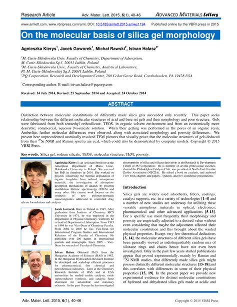 (PDF) On The Molecular Basis Of Silica Gel Morphology