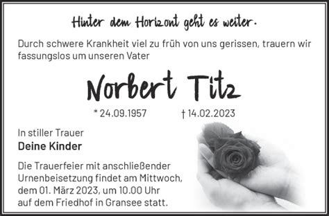 Traueranzeigen von Norbert Titz Märkische Onlinezeitung Trauerportal