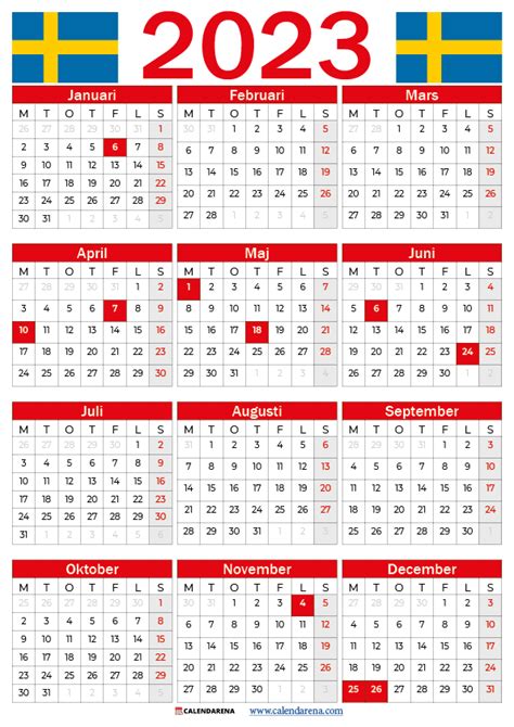 Kalender 2023 Sverige Med Helgdagar Och Veckonummer