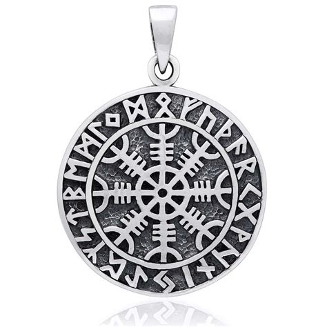 925 Sterling Silver Aegishjalmur Viking Helm Of Awe Runes Pendant