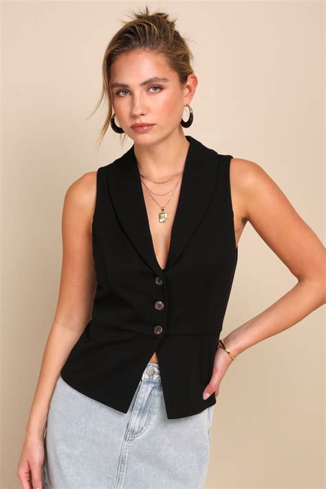 Chic Black Vest Sleeveless Vest Top Button Up Vest Lulus