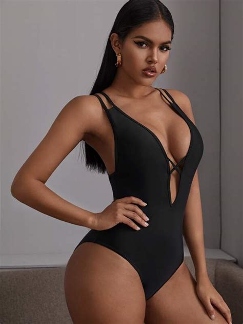 Criss Cross Plunge One Piece Swimsuit Shein Usa