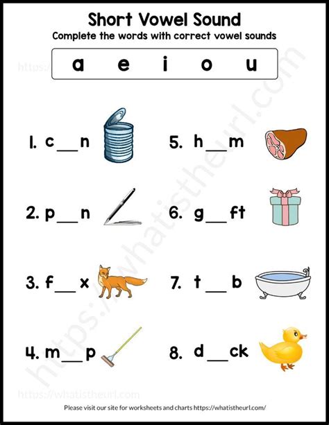 Short Vowel Sounds Worksheets Exercise 1