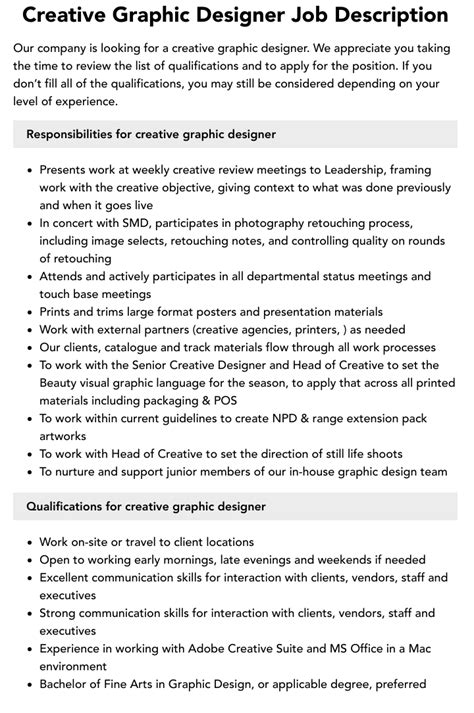 Creative Graphic Designer Job Description Velvet Jobs