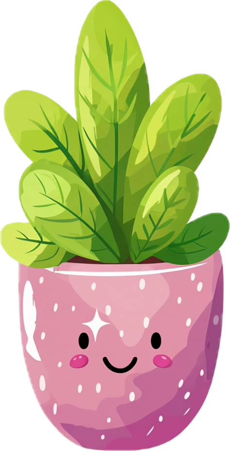 Cartoon Potted Plant With Happy Face Png