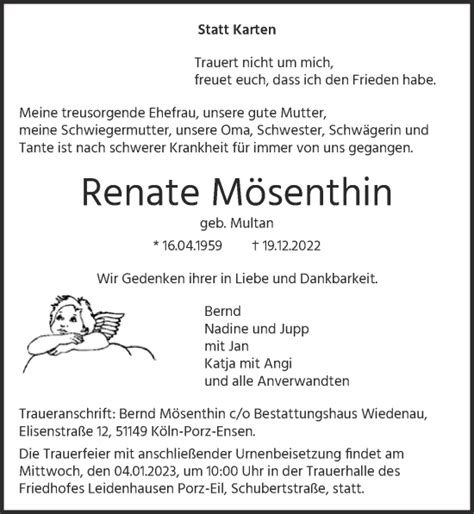 Traueranzeigen Von Renate M Senthin Wirtrauern