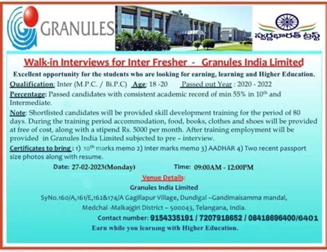 Granules India Ltd Walk Ins On Th Feb For Freshers