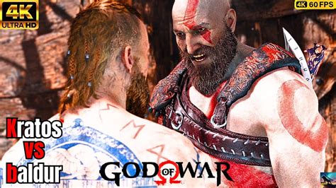 God Of War Kratos Vs Baldur Son Of Odin First Boss Fight 4k 60fps