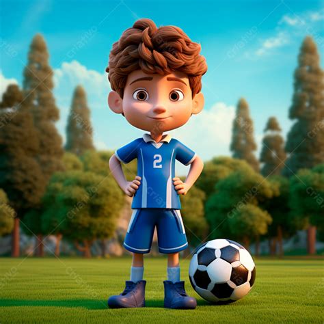 Boy Soccer Player Wearing Soccer Uniform With A 3d Soccer Ball 16