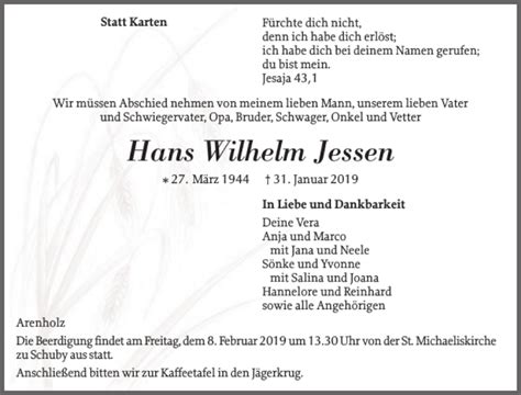 Traueranzeigen Von Hans Wilhelm Jessen Sh Z Trauer