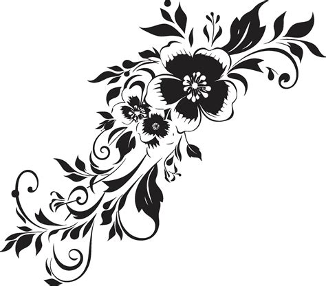 Artistic Floral Cascade Hand Drawn Black Iconic Design Intricate Noir