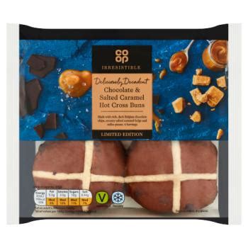 Co Op Irresistible Limited Edition Chocolate Salted Caramel Hot Cross Buns From WHITEHOUSE