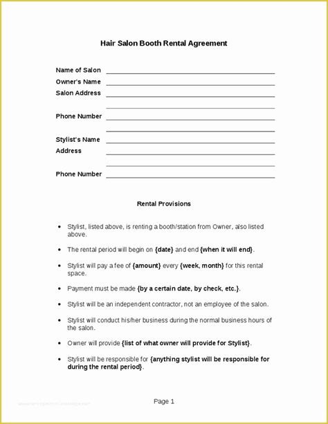 Free Salon Application Template Of Employment Contract Hair Stylist